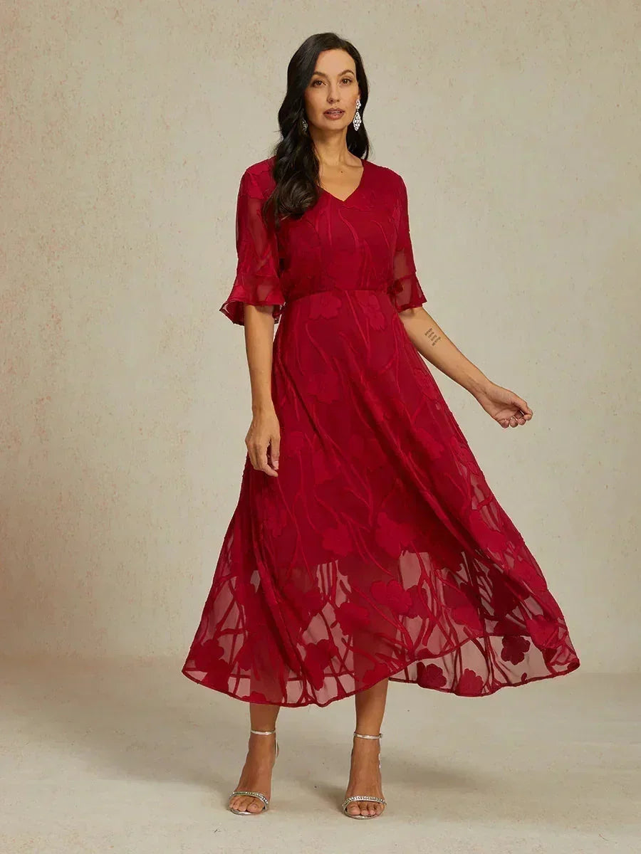 Ruffle Flutter Lace Maxi Dress