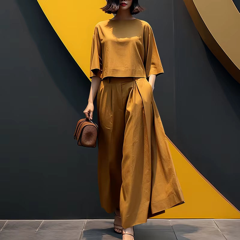 Sophia™ Chic Set with Cropped Blouse and High-Waisted Wide-Leg Pants