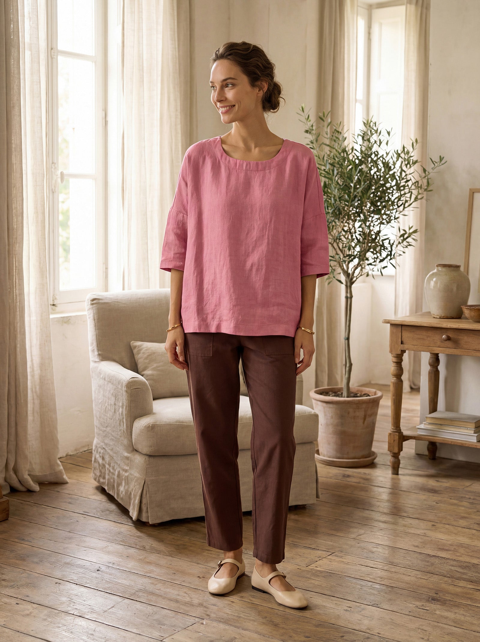 Linen Simple Button Fly Trousers HEIDI