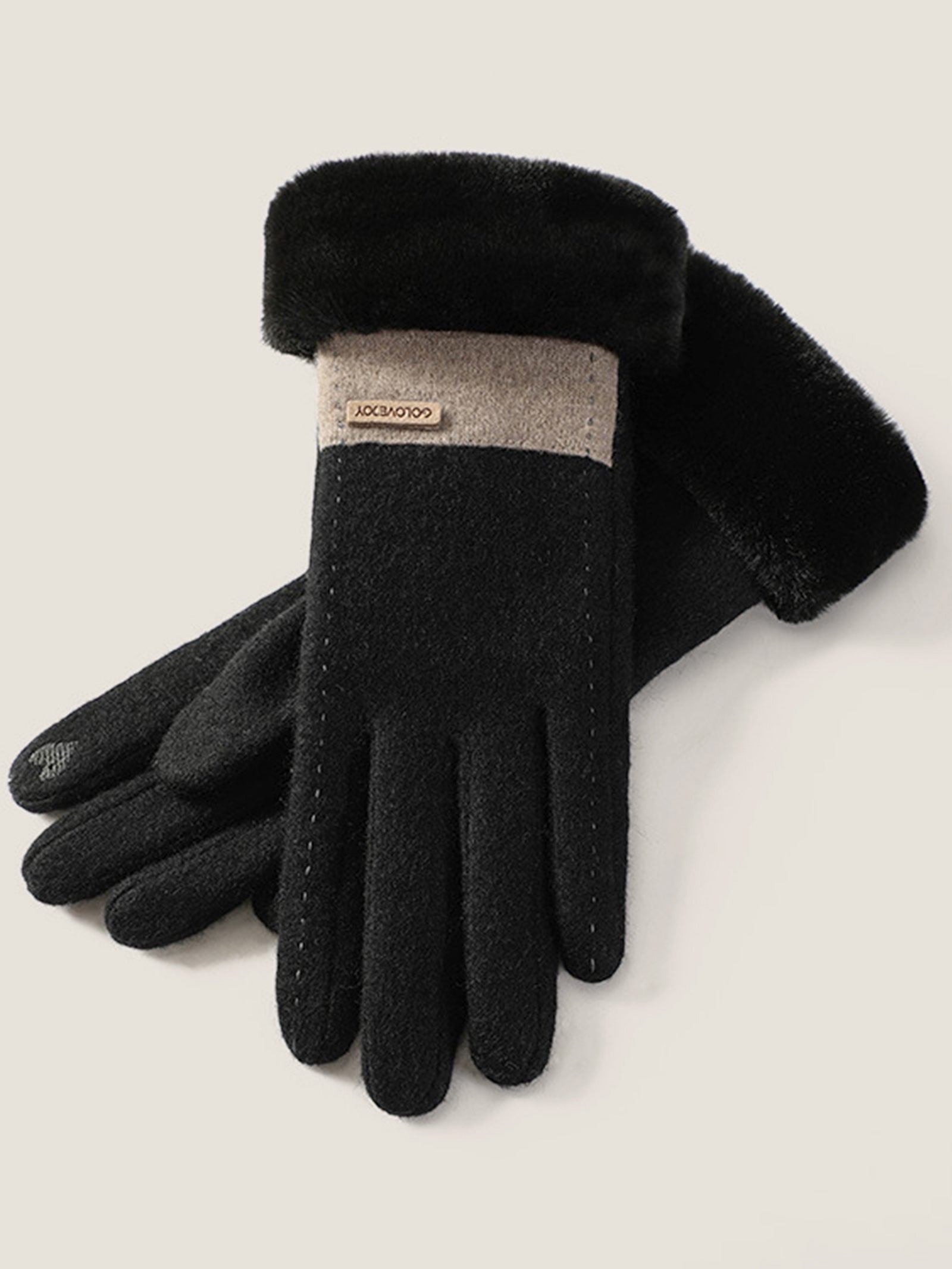 Wool Blend Color-Block Touchscreen Gloves