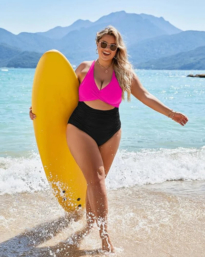 Maclair & Co. - Womens One Piece Swimsuits Push Up Tummy Control Bathing Suits V Neck Cutout Modest Swimwear