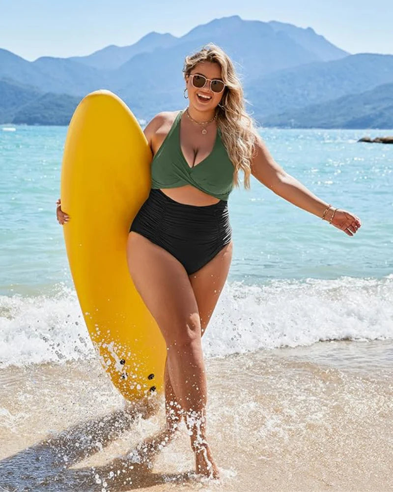 Maclair & Co. - Womens One Piece Swimsuits Push Up Tummy Control Bathing Suits V Neck Cutout Modest Swimwear