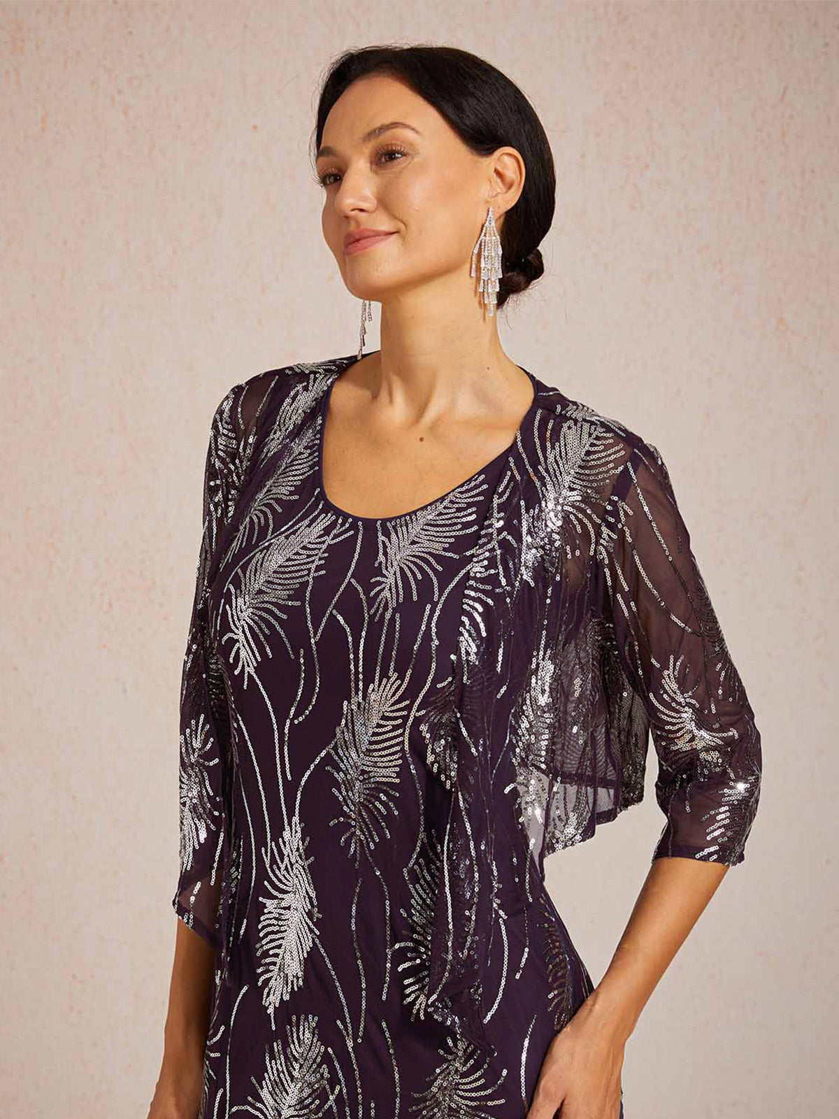 Mesh Sequin Short Shrug with 3/4 Sleeves