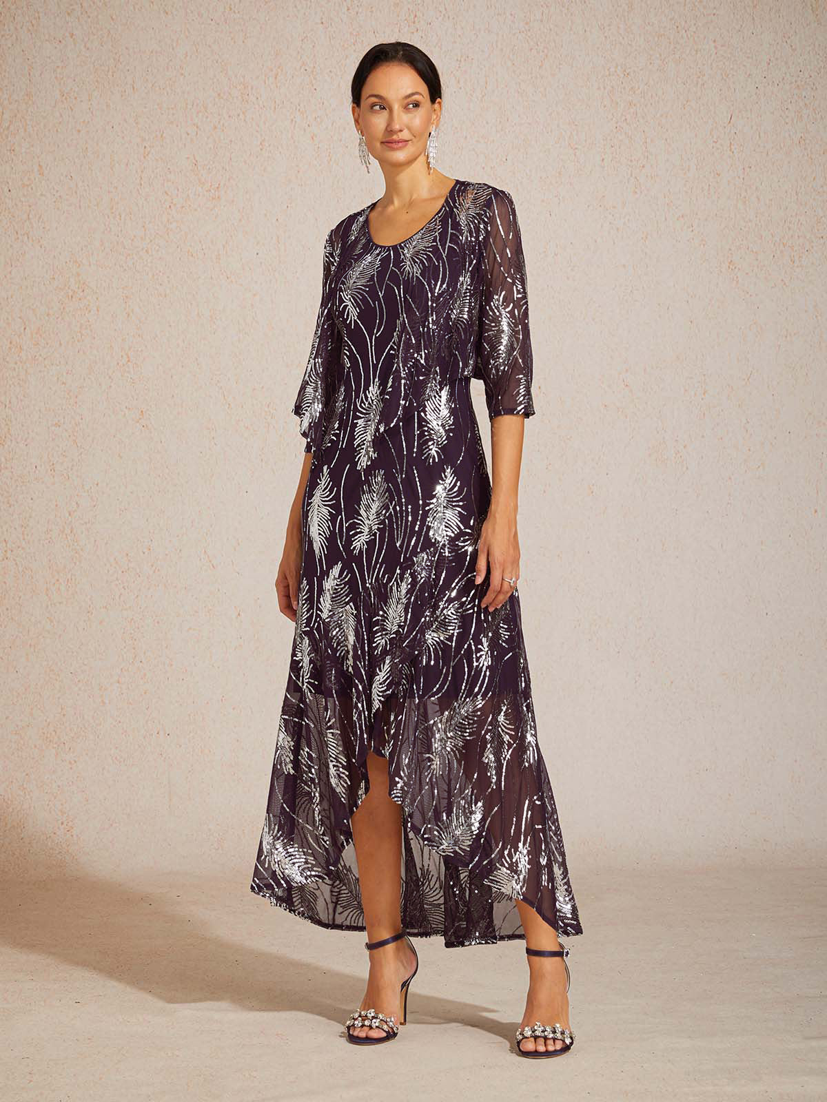 Sleeveless A-Line Maxi Dress with Mesh Sequin