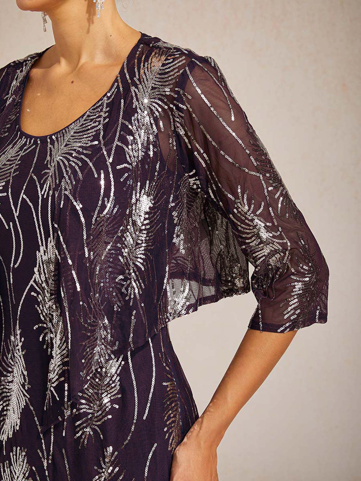 Mesh Sequin Short Shrug with 3/4 Sleeves