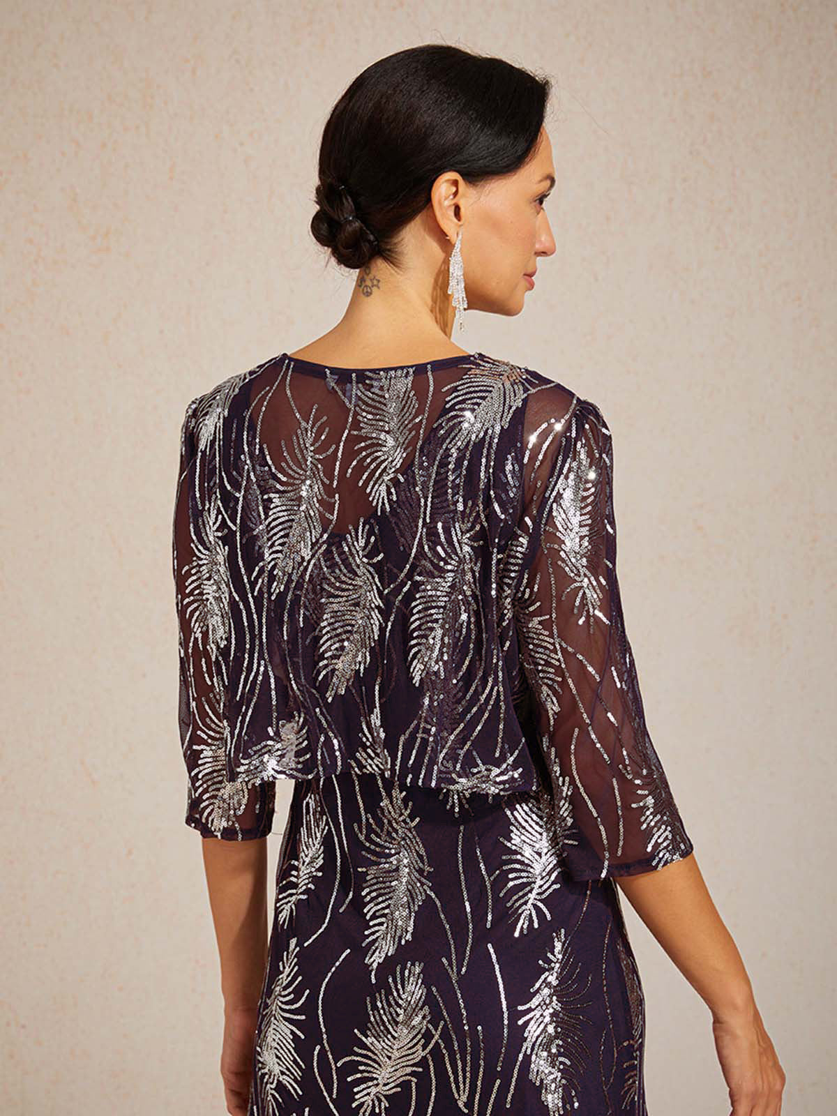 Mesh Sequin Short Shrug with 3/4 Sleeves