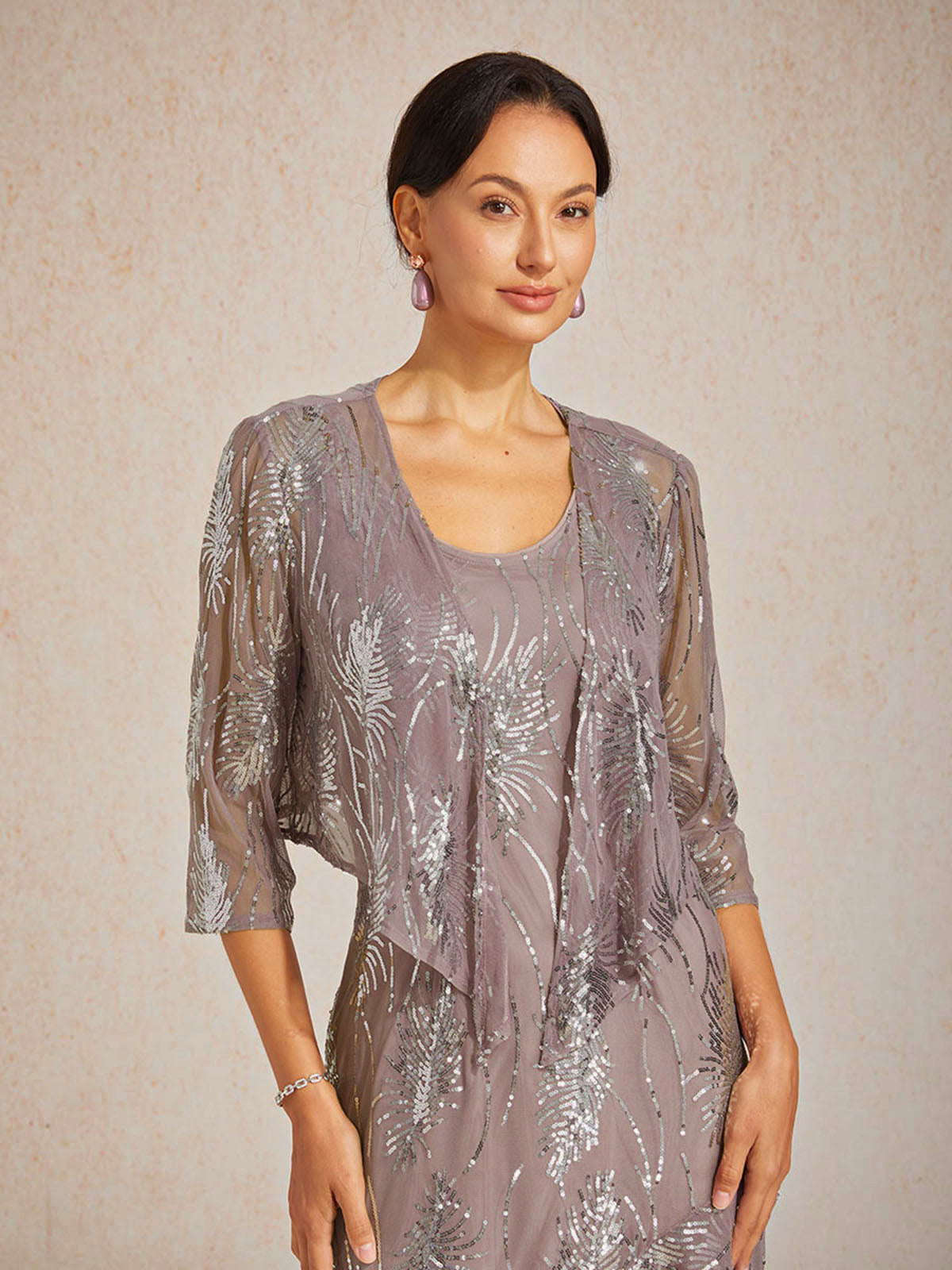 Mesh Sequin Short Shrug with 3/4 Sleeves