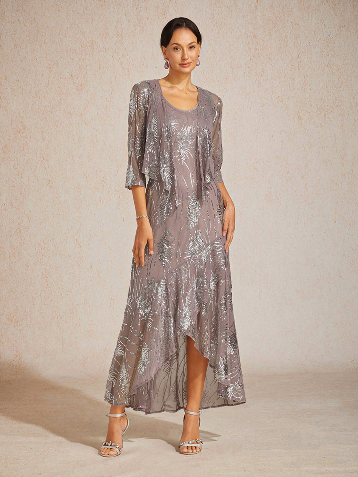 Sleeveless A-Line Maxi Dress with Mesh Sequin