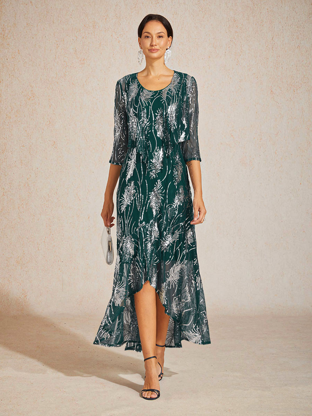 Sleeveless A-Line Maxi Dress with Mesh Sequin