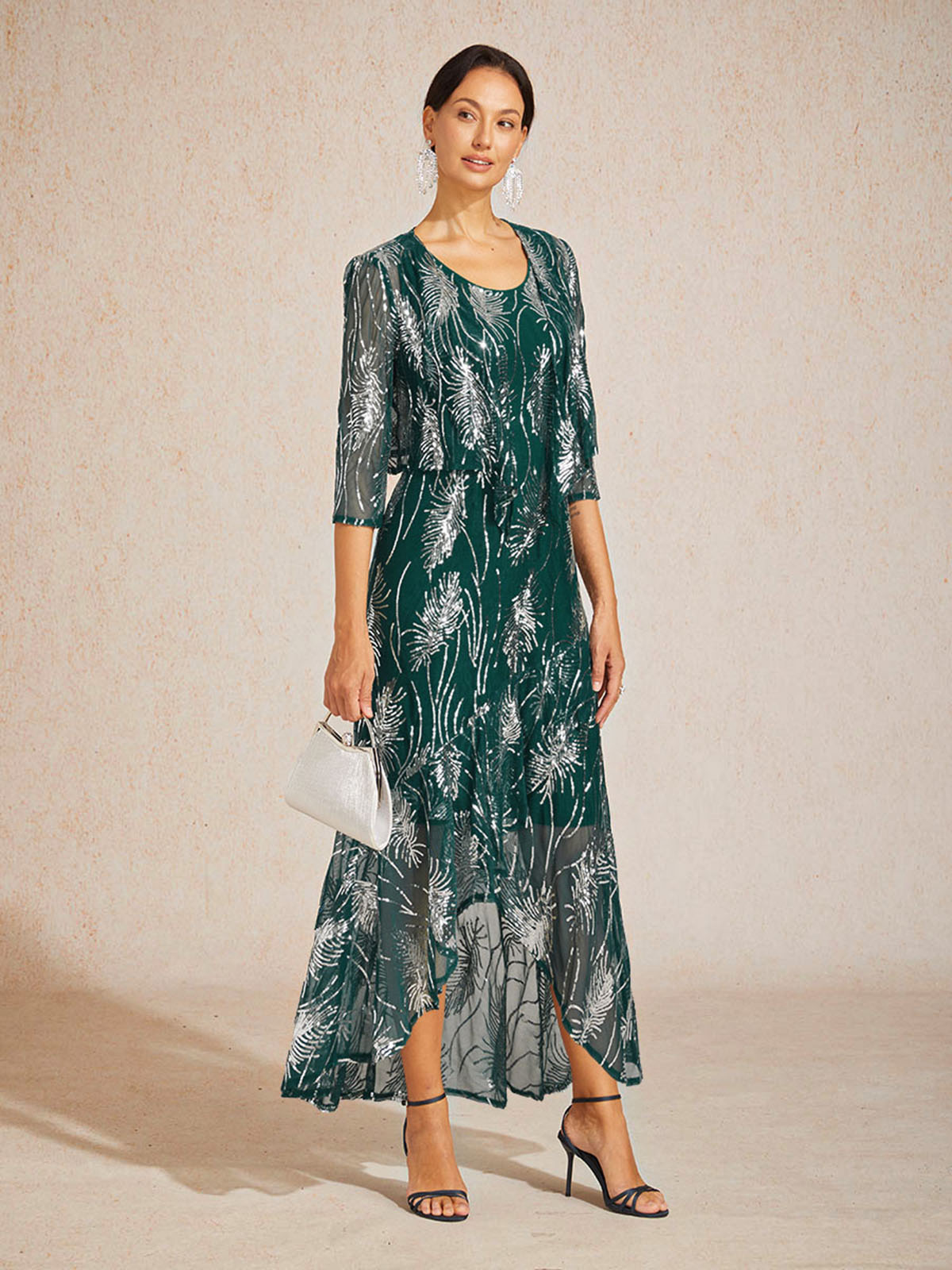 Sleeveless A-Line Maxi Dress with Mesh Sequin