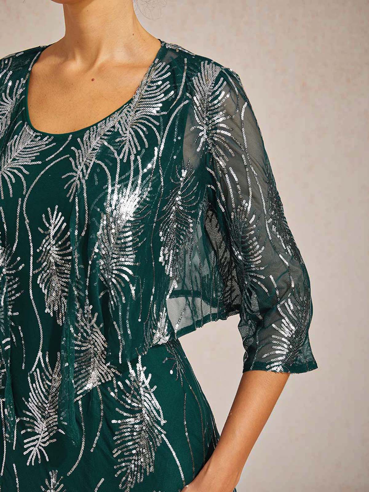 Mesh Sequin Short Shrug with 3/4 Sleeves