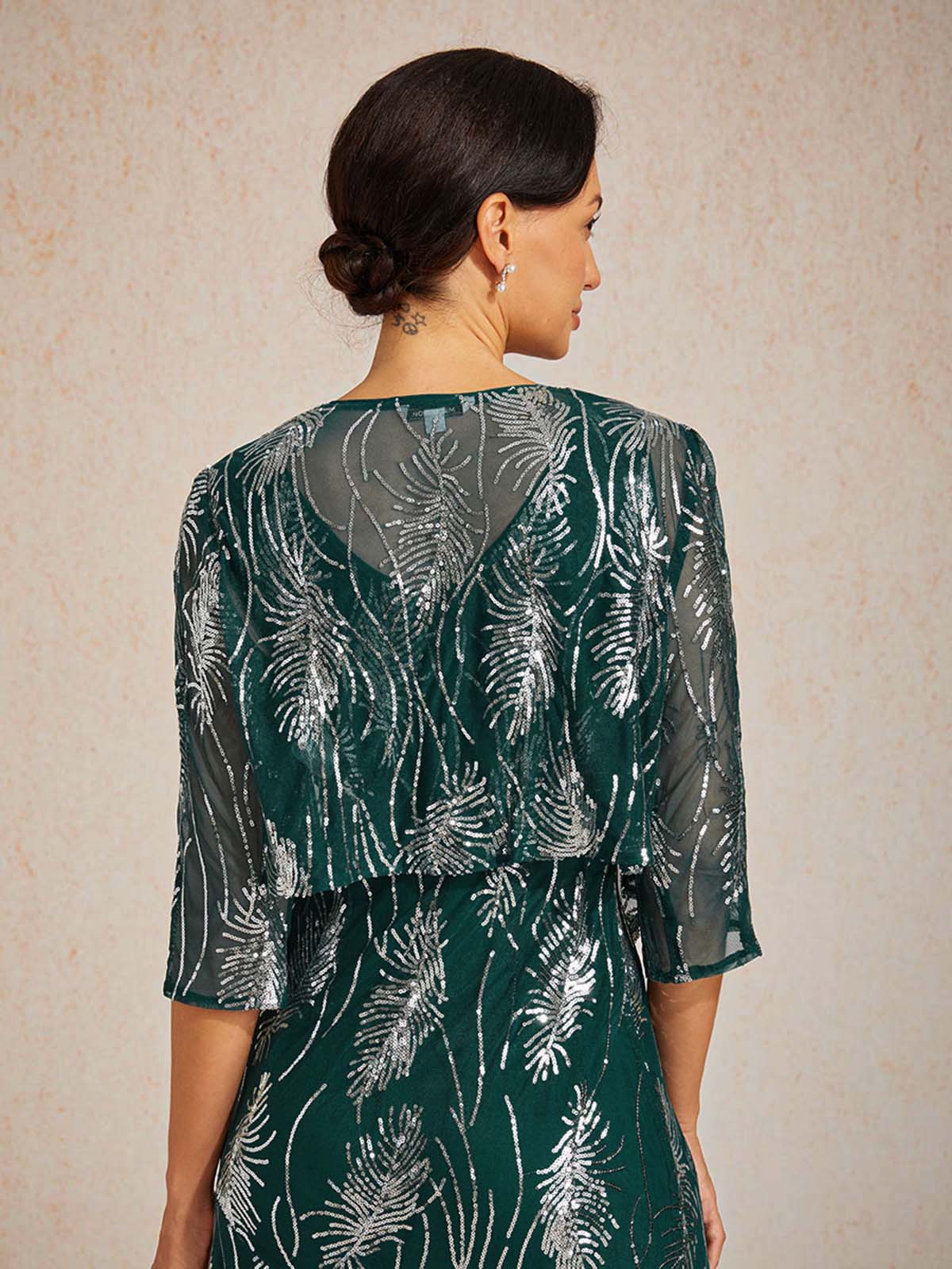 Mesh Sequin Short Shrug with 3/4 Sleeves