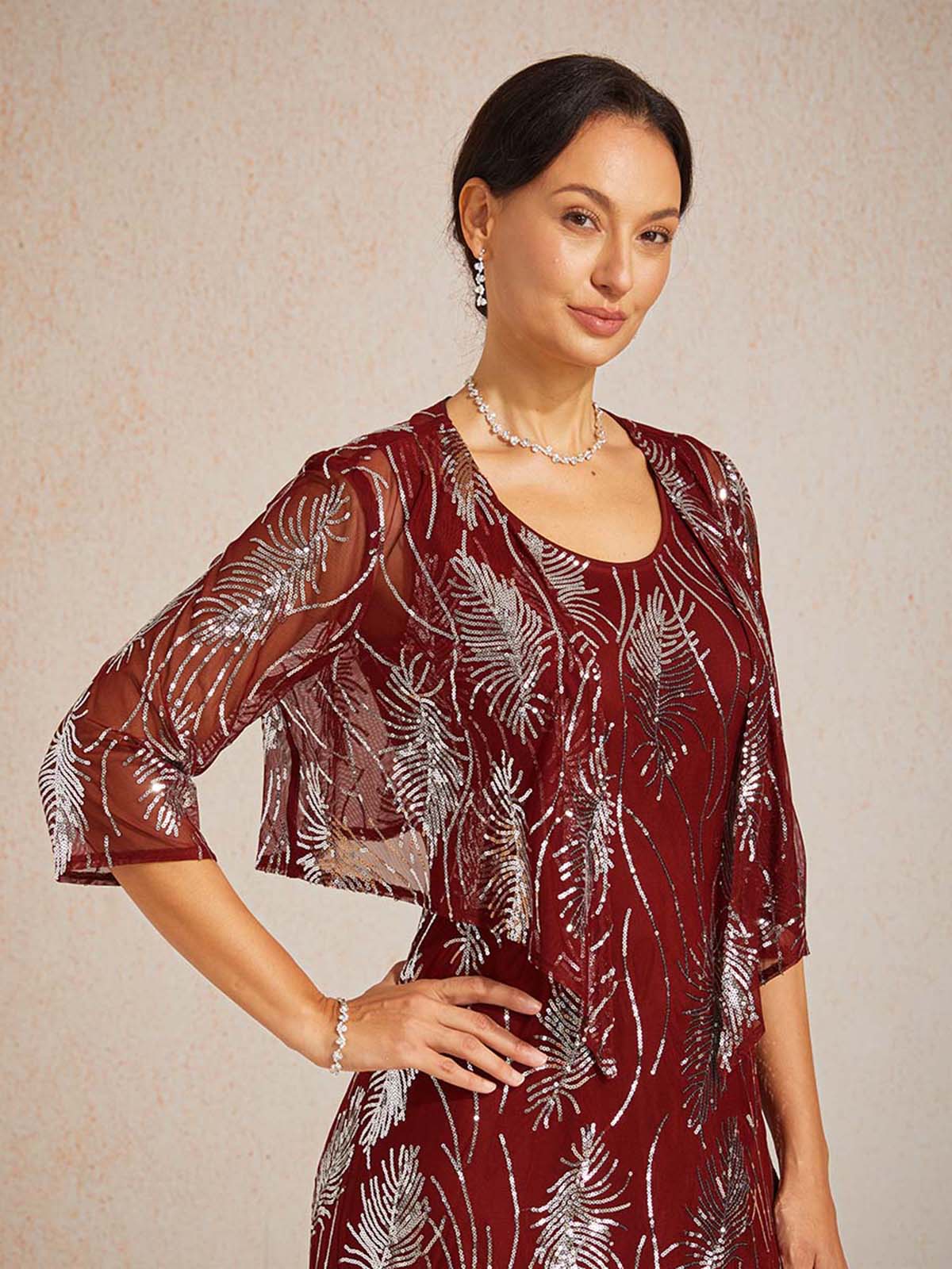Mesh Sequin Short Shrug with 3/4 Sleeves