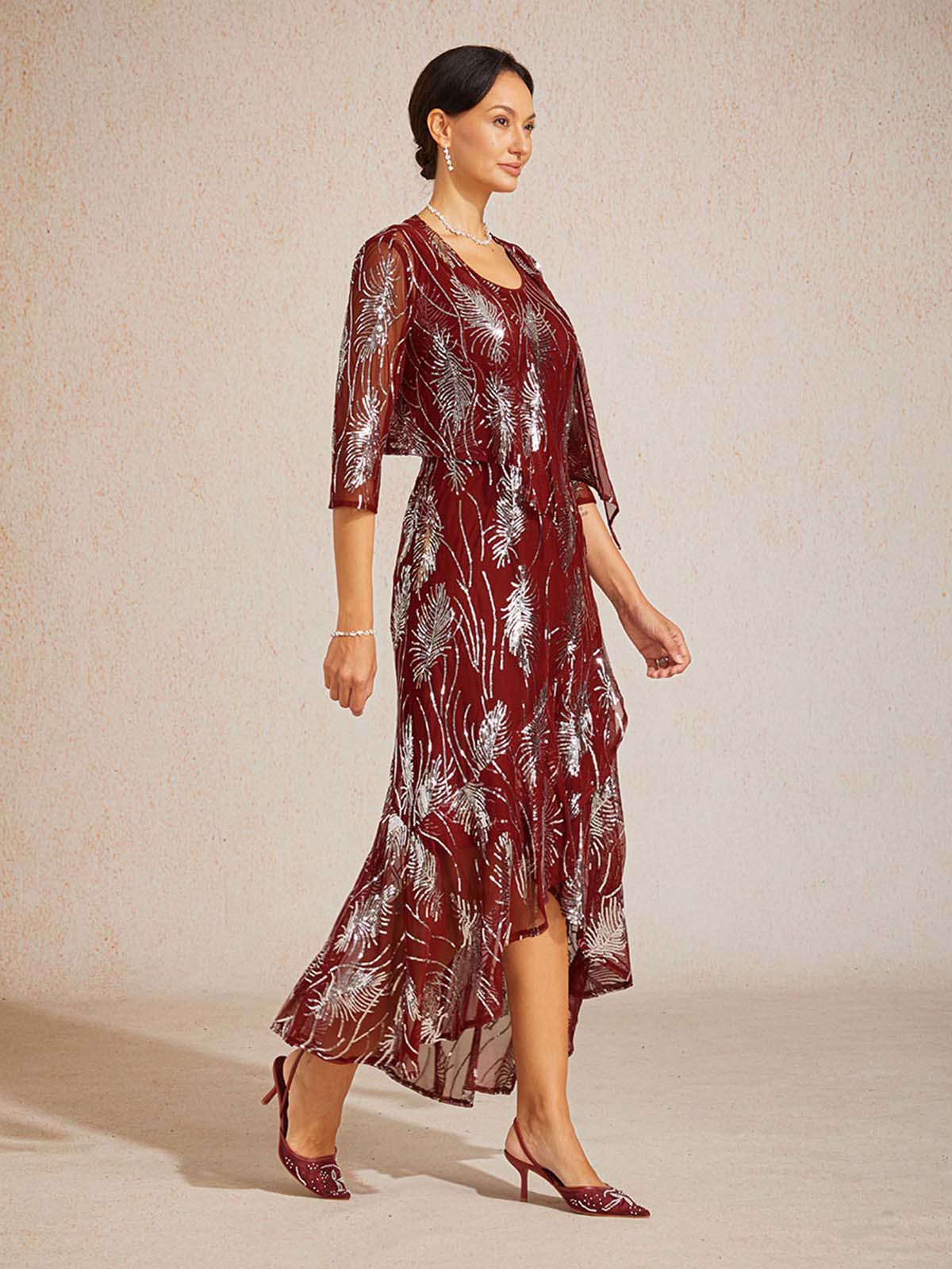Sleeveless A-Line Maxi Dress with Mesh Sequin