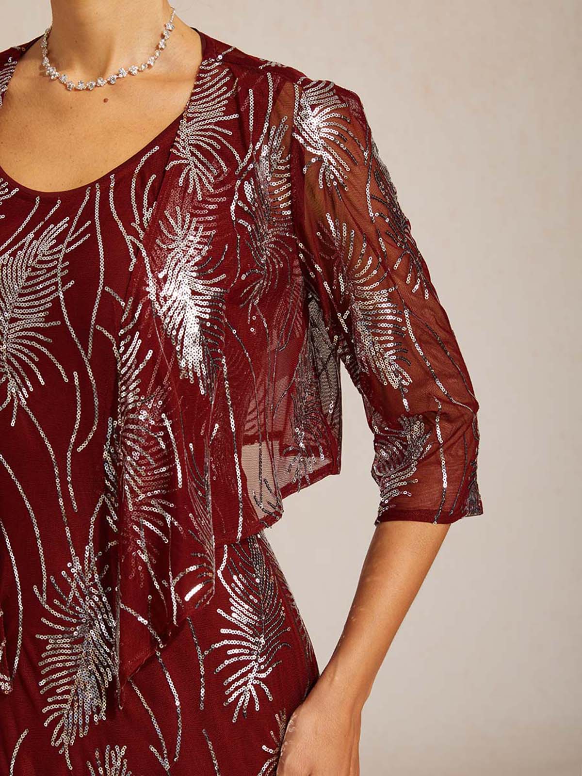 Mesh Sequin Short Shrug with 3/4 Sleeves