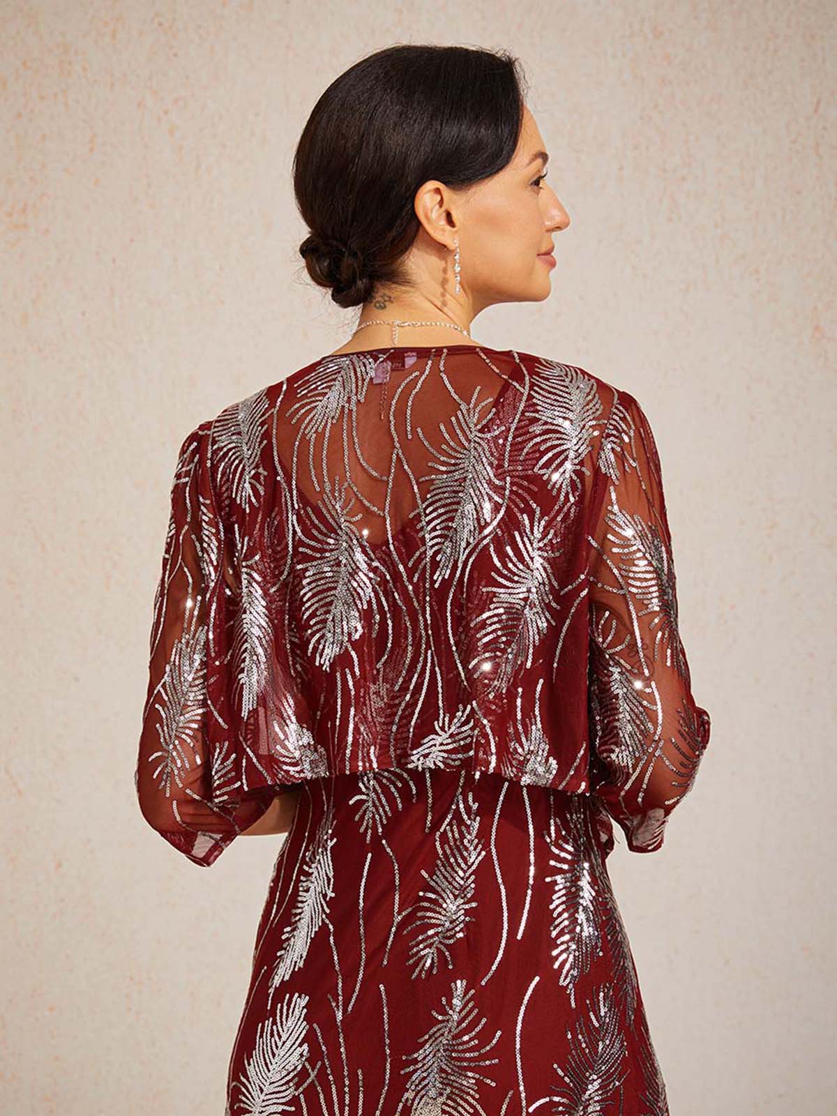 Mesh Sequin Short Shrug with 3/4 Sleeves