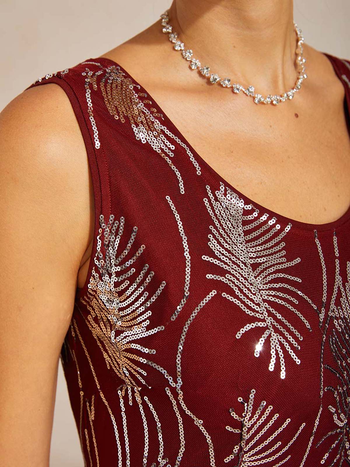 Sleeveless A-Line Maxi Dress with Mesh Sequin