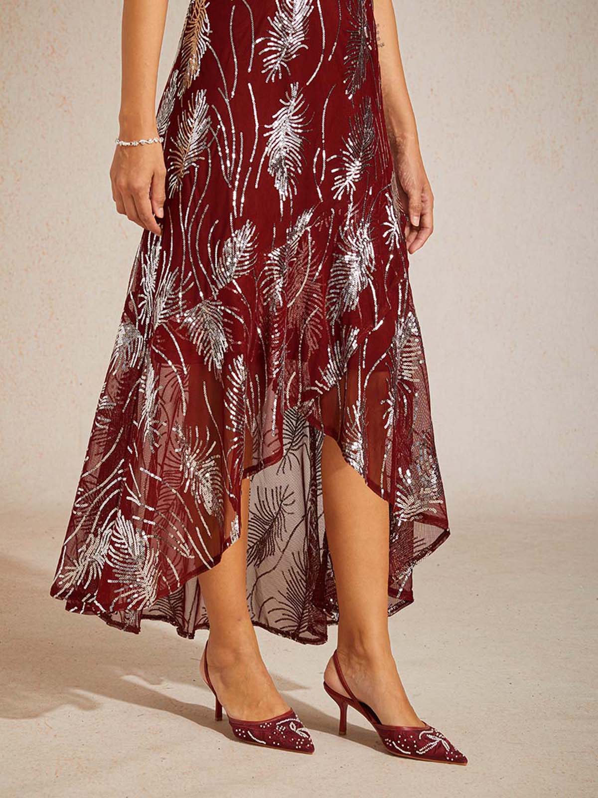Sleeveless A-Line Maxi Dress with Mesh Sequin