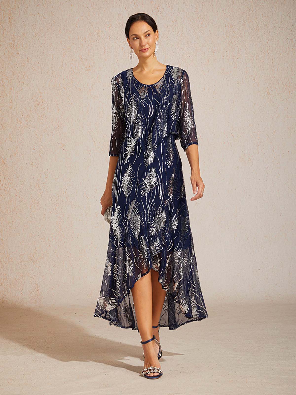 Sleeveless A-Line Maxi Dress with Mesh Sequin