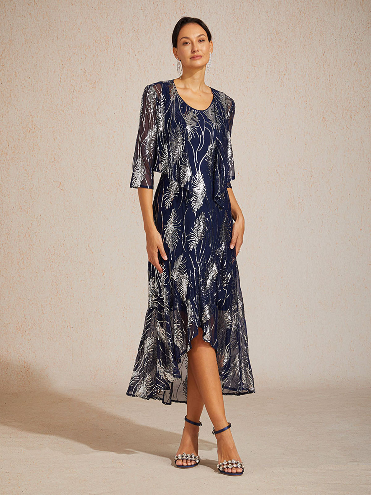 Sleeveless A-Line Maxi Dress with Mesh Sequin