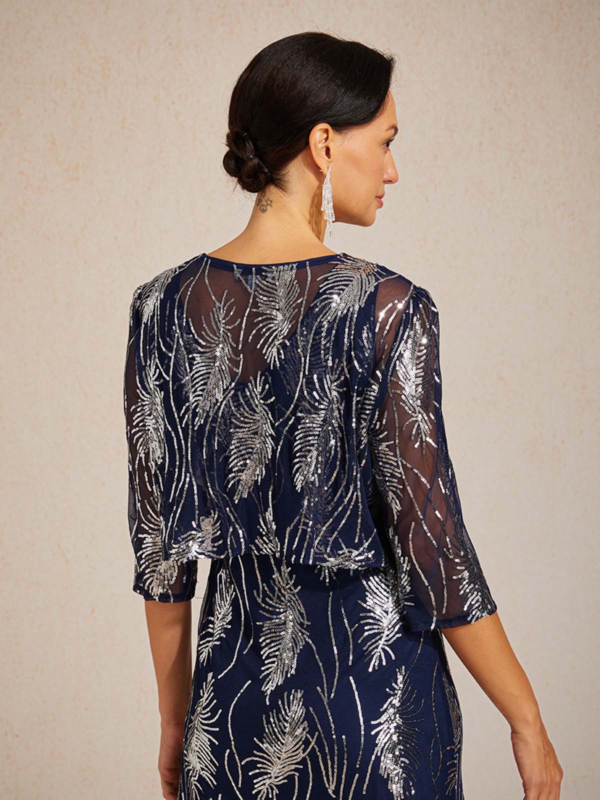 Mesh Sequin Short Shrug with 3/4 Sleeves