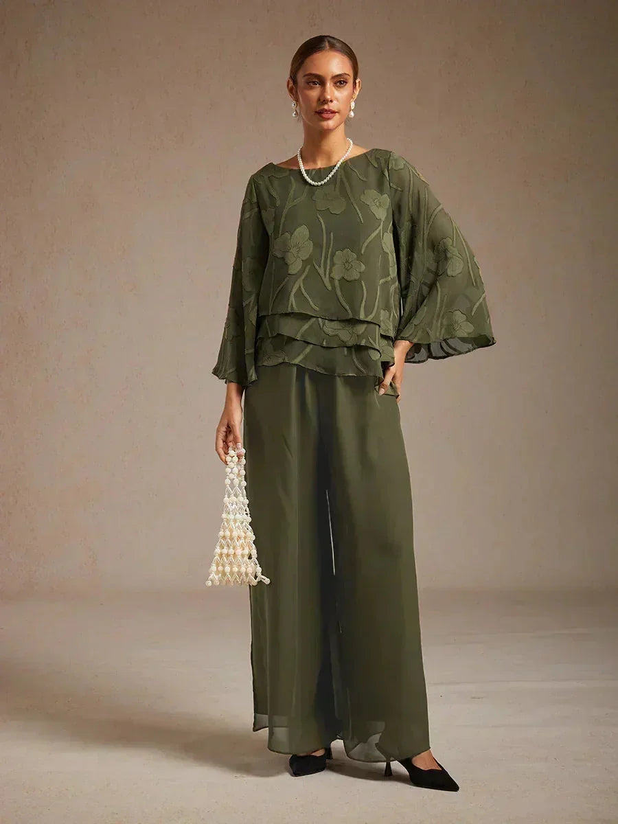 Broek Met Rechte Pijpen En Chiffon Split-Overlay
