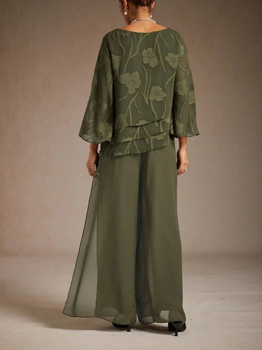 Broek Met Rechte Pijpen en Chiffon-Overslag Met Split