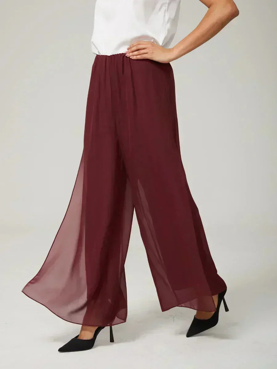Broek Met Rechte Pijpen En Chiffon Split-Overlay