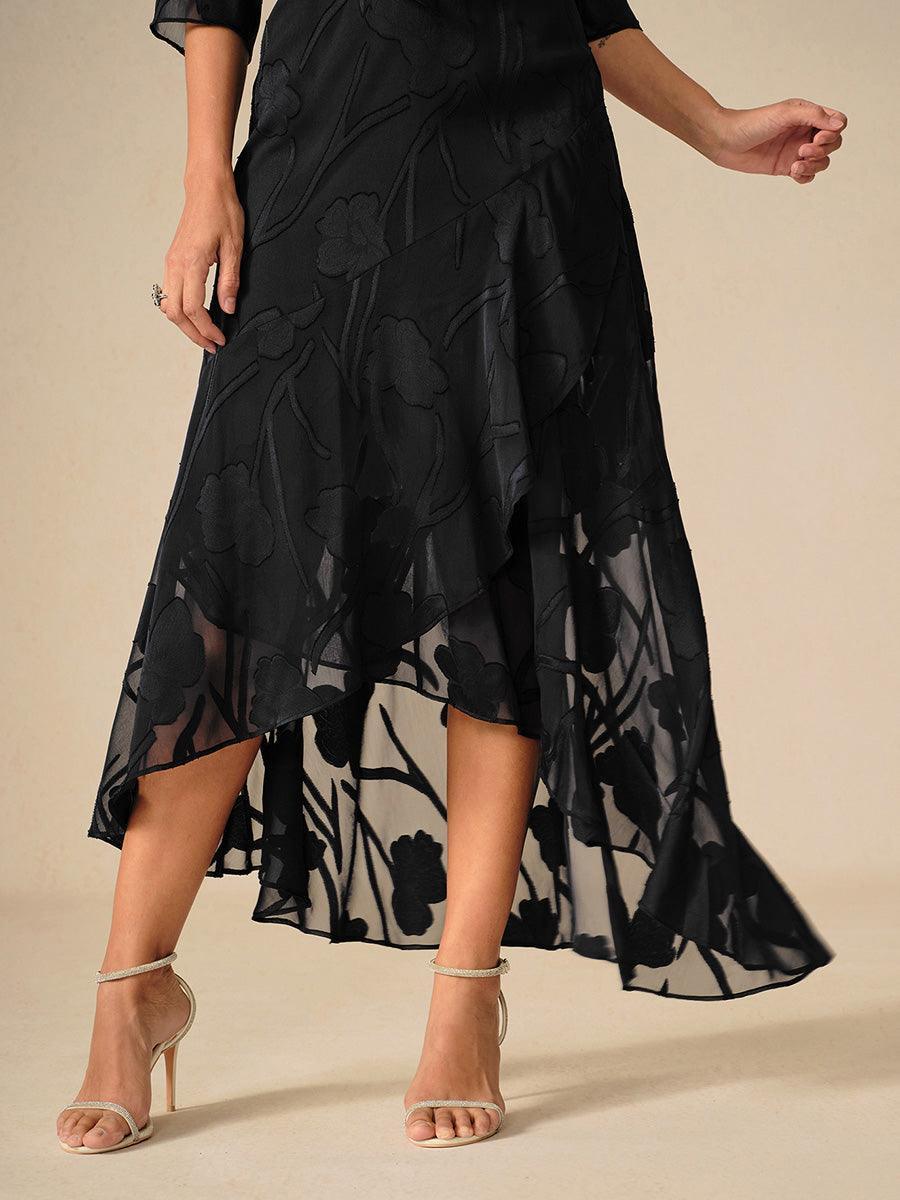Chiffon Mouwloze Avondjurk Met Bloemenprint En Asymmetrische Zoom