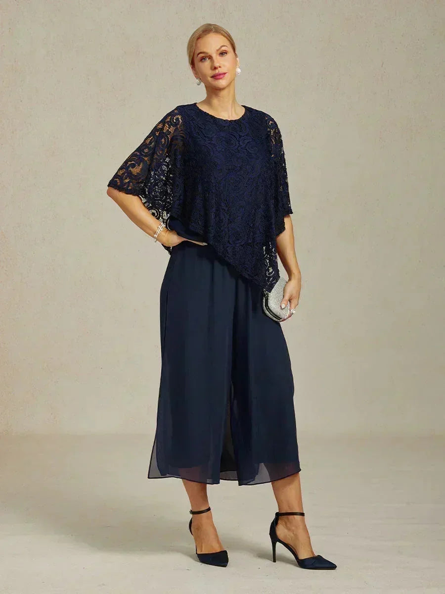 Cropped Broek Met Rechte Pijp En Chiffon Split-Overlay