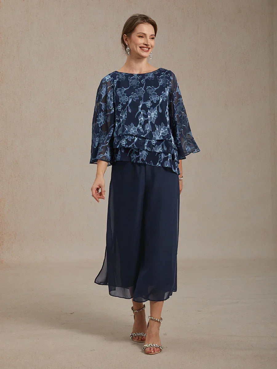 Floral Chiffon Boat Neck Blouse