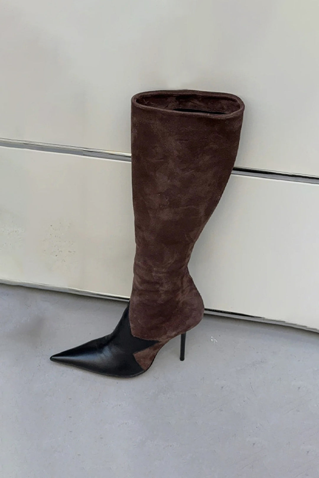 Leather Patchwork Side Zipper Pointed High Heel Over The Knee Boots