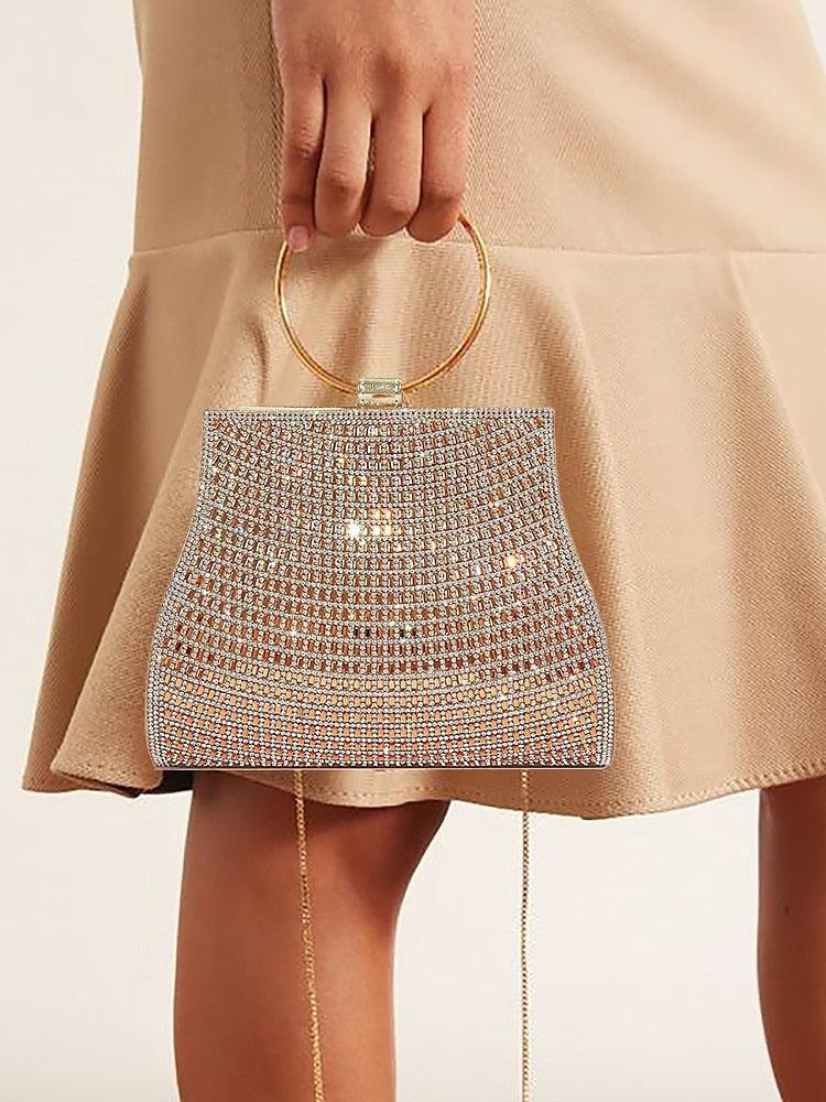 Kristallen Clutch met Gouden Ringhandvat C Elegant Tas