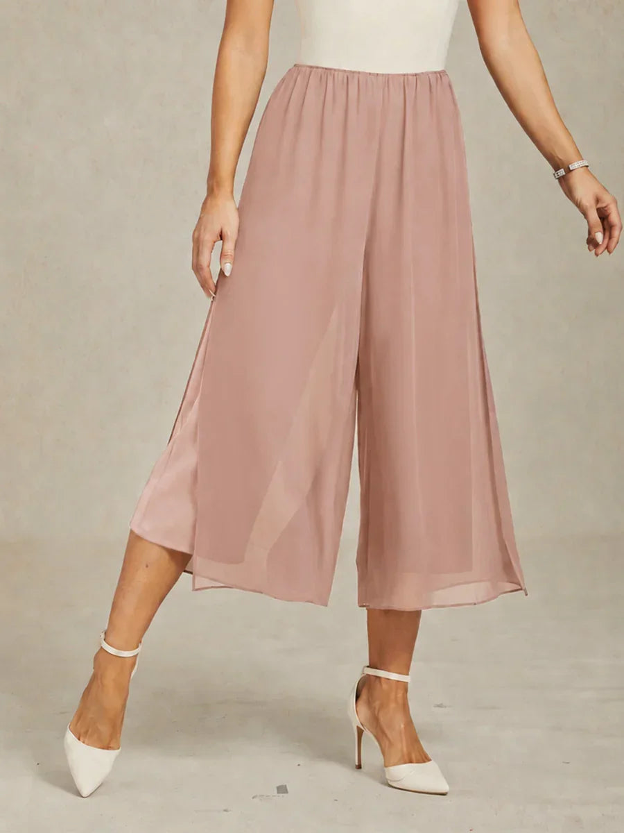 Cropped Broek met Rechte Pijpen en Chiffon Overlay met Split