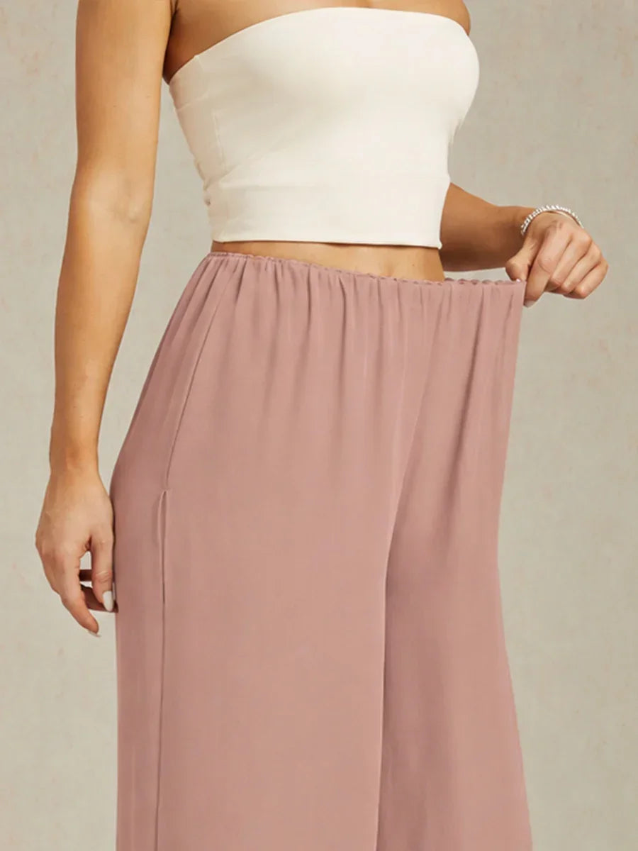 Cropped Broek met Rechte Pijpen en Chiffon Overlay met Split