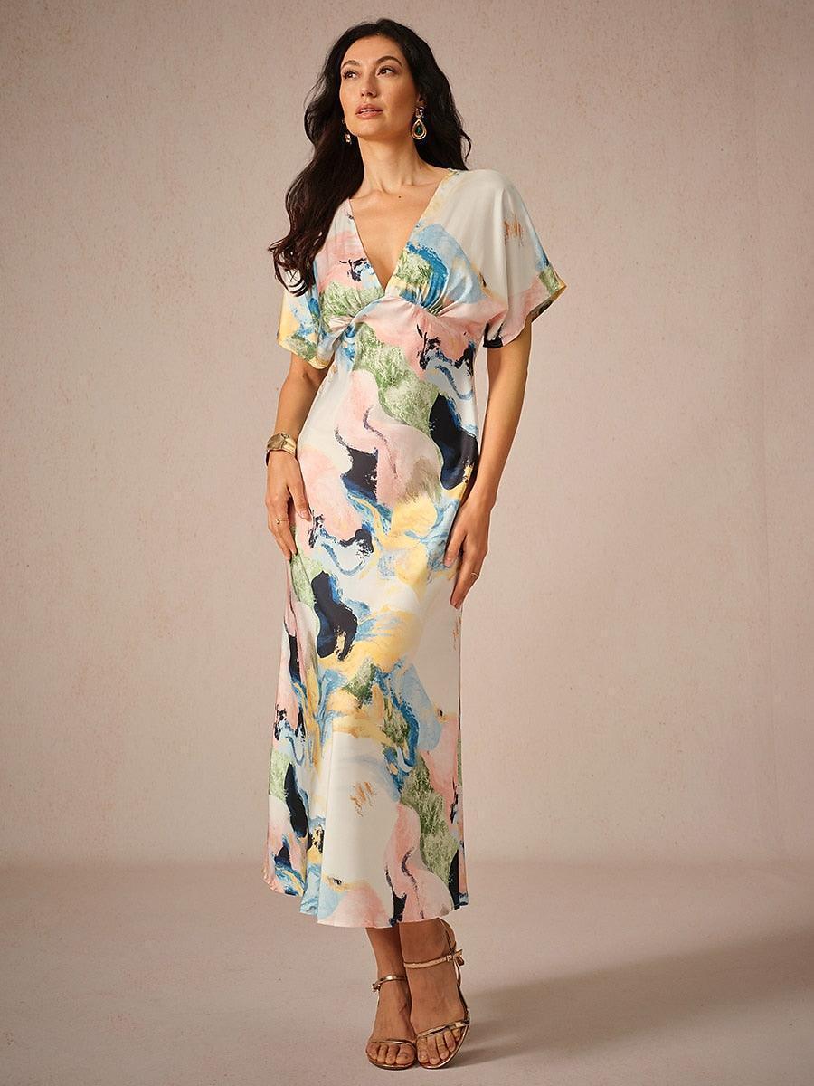 Satijn Tie-dye Marmerprint Maxi-jurk