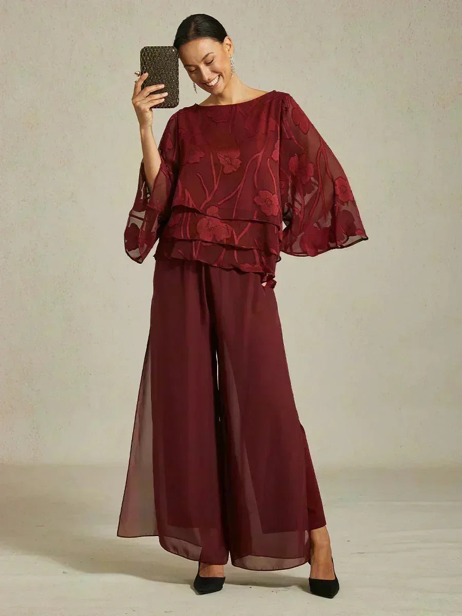 Rechte Broek Met Chiffon-Overlay En Split
