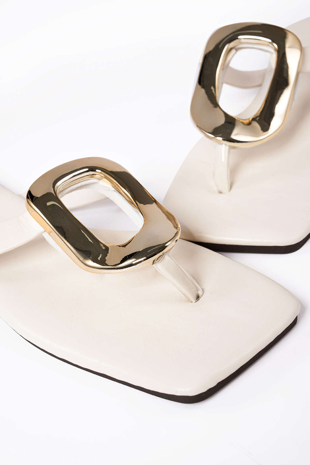 Metallic Decor Open Toe Flats