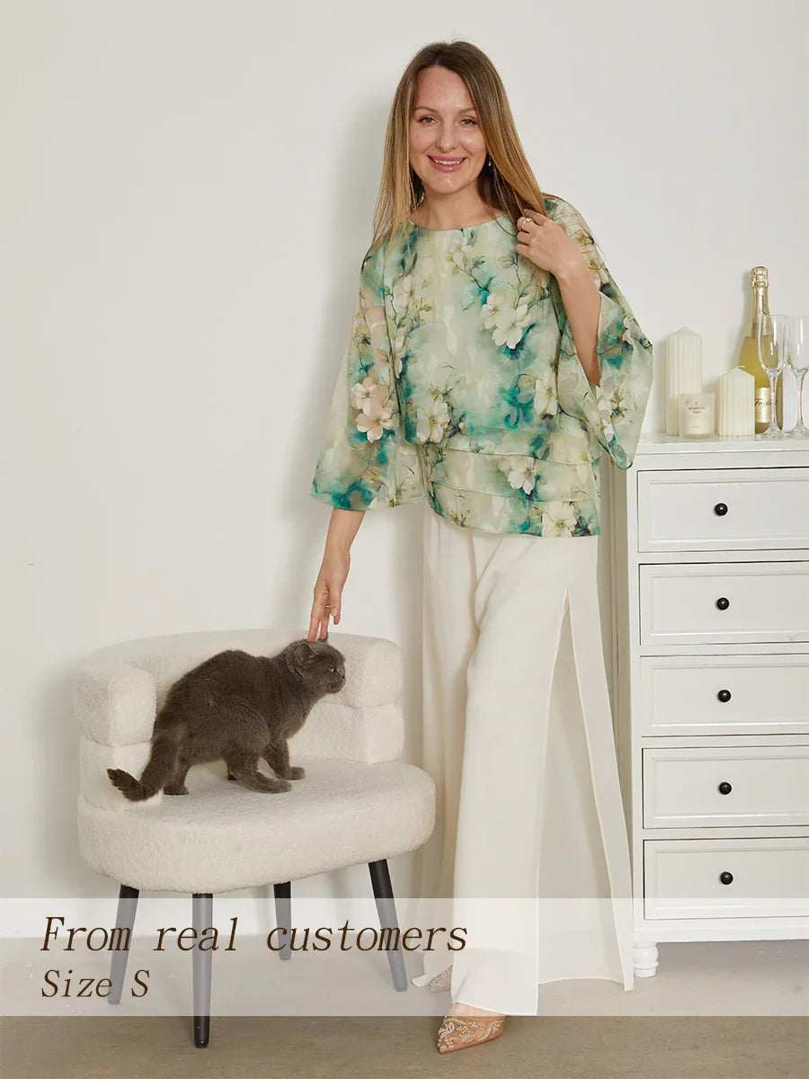 Gelaagde Chiffonblouse met Kant en Bloemenprint