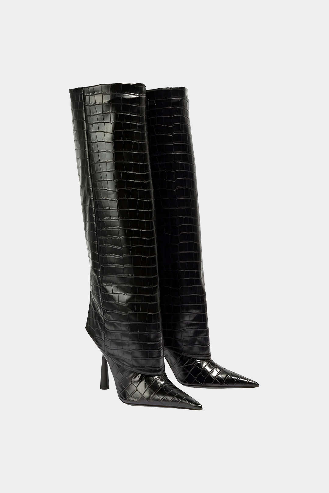 Crocodile Faux Leather Stiletto Pointed Toe Knee High Boots
