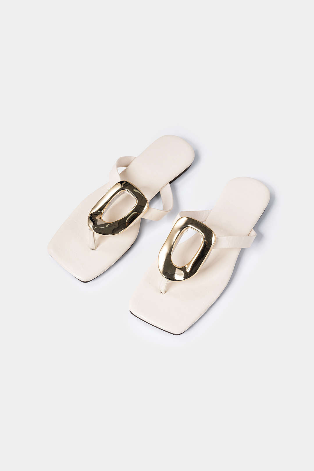 Metallic Decor Open Toe Flats