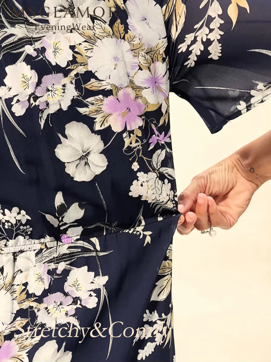 Bloemenchiffon V-hals Midi-jurk met Ruches