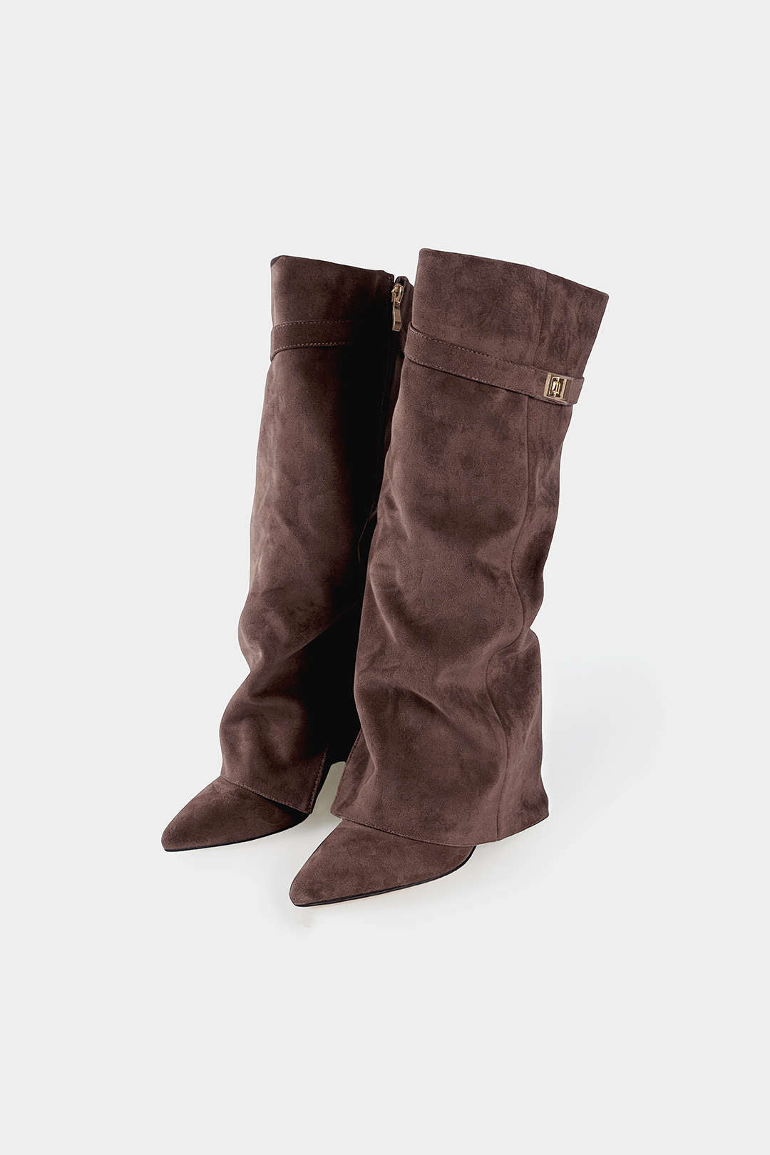 Leather Ruched Pointed Knee High Boots