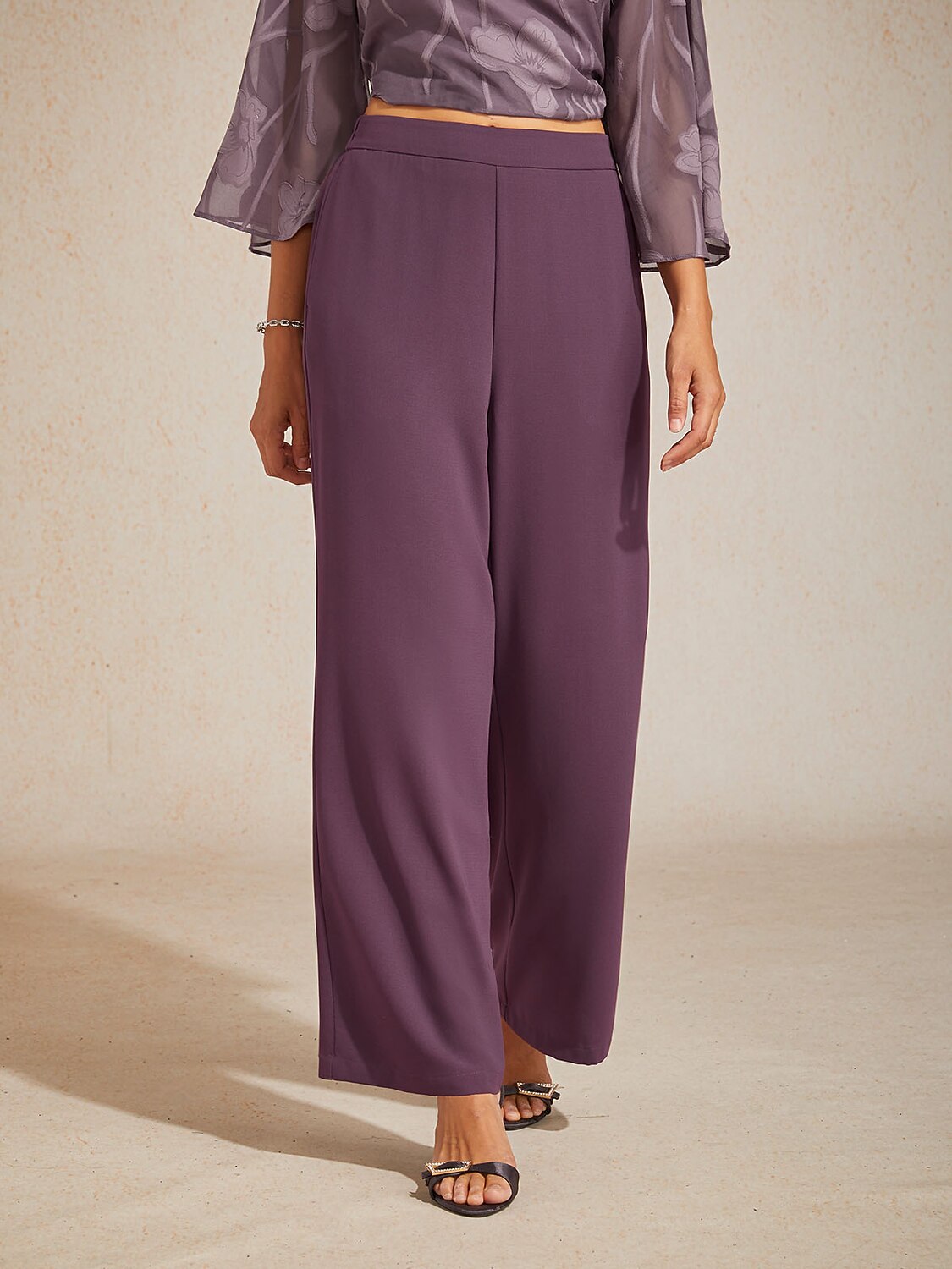 Mid-rise elastische taille wijde broek met zakken