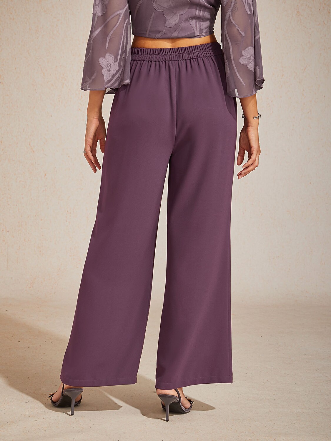 Mid-rise elastische taille wijde broek met zakken