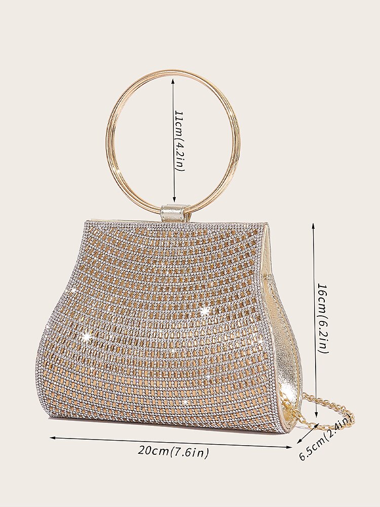 Kristallen Clutch met Gouden Ringhandvat C Elegant Tas