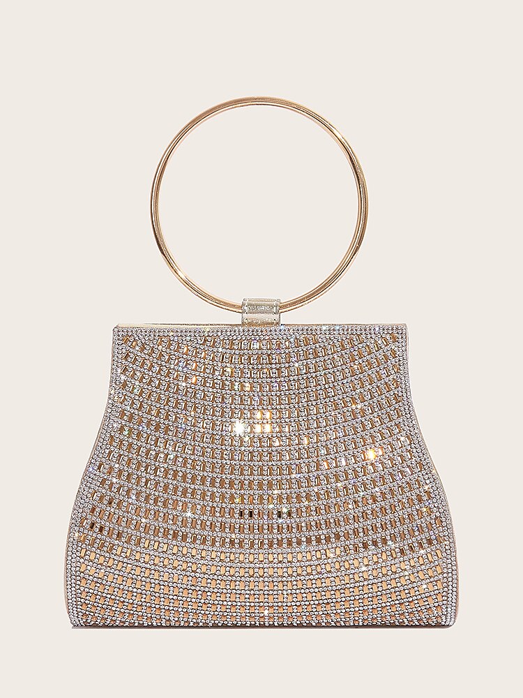 Kristallen Clutch met Gouden Ringhandvat C Elegant Tas