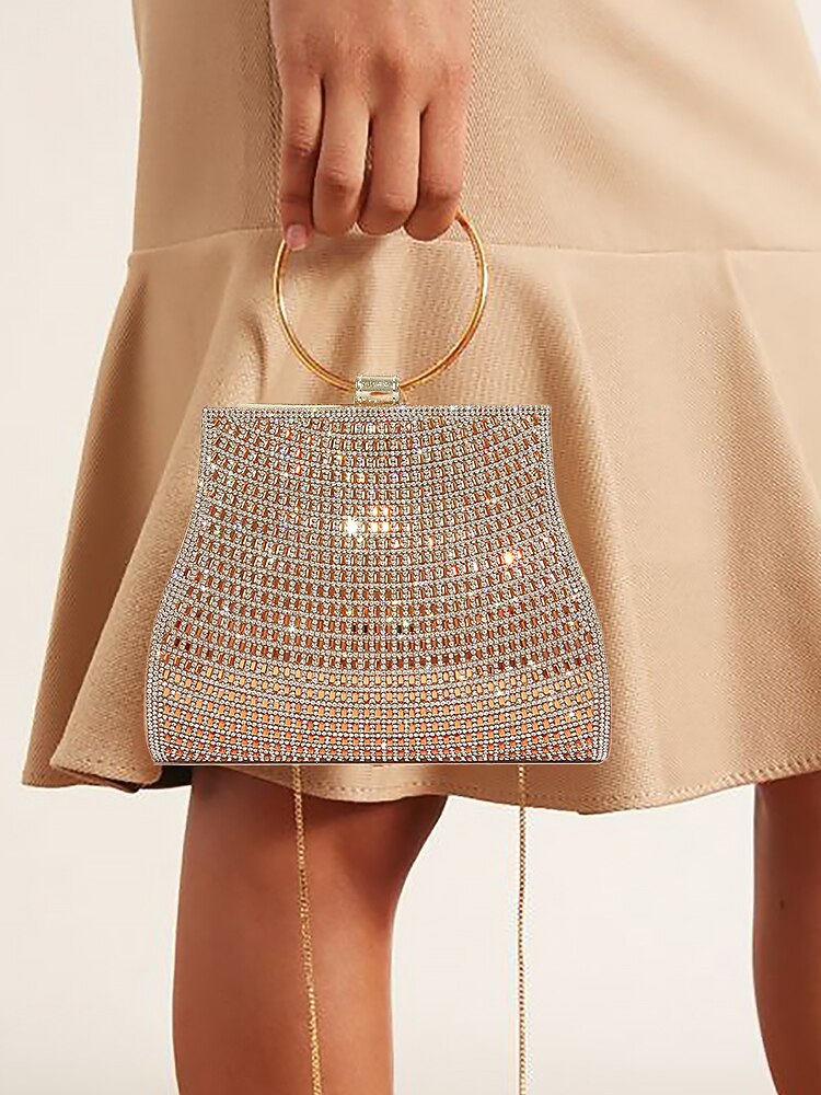 Crystal Clutch with Gold Ring Handle C Elegant Bag