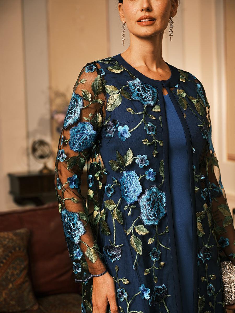 Mesh Lace Embroidered Floral Dress Set