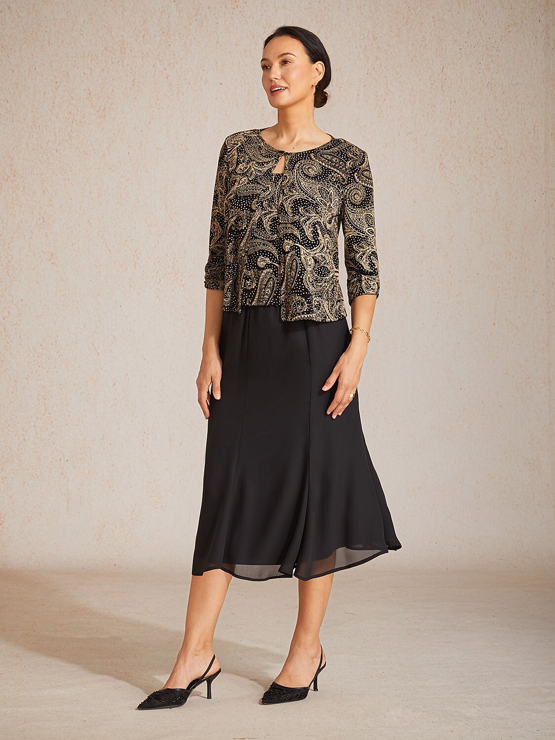 Paisley Knit Top with Subtle Sequin Detail